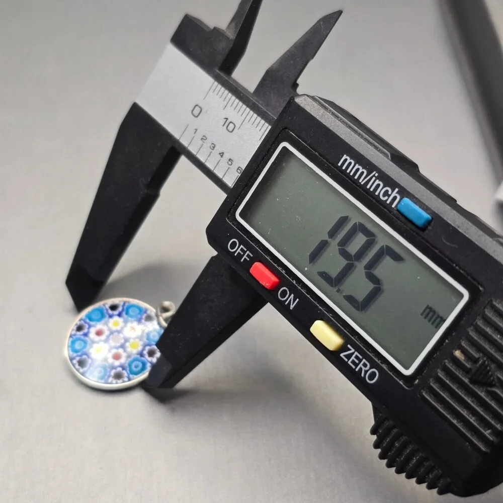 Murano Glass Millefiori Pendant 1" Sterling Silver Blue White Italy Signed PD - Picture 8 of 9